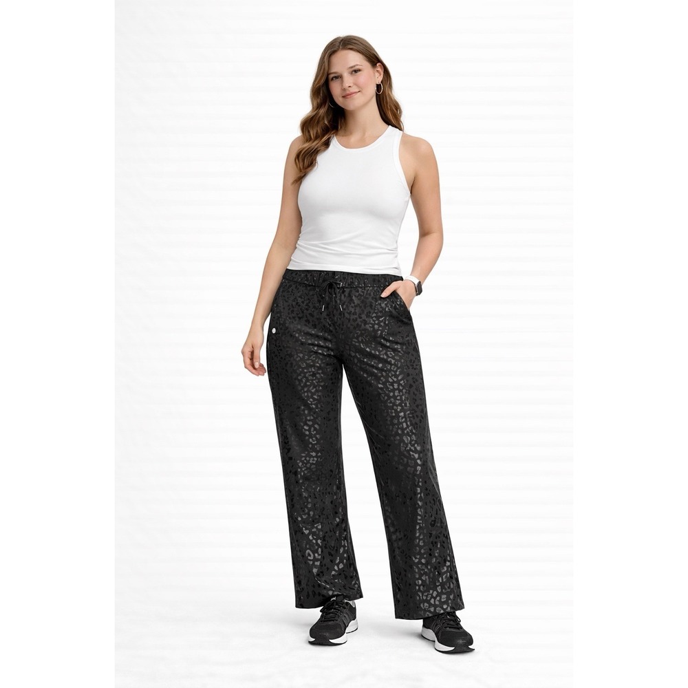 Glowmode Black Leopard Print Active Pants High Rise Elastic Waist Size‎ Large